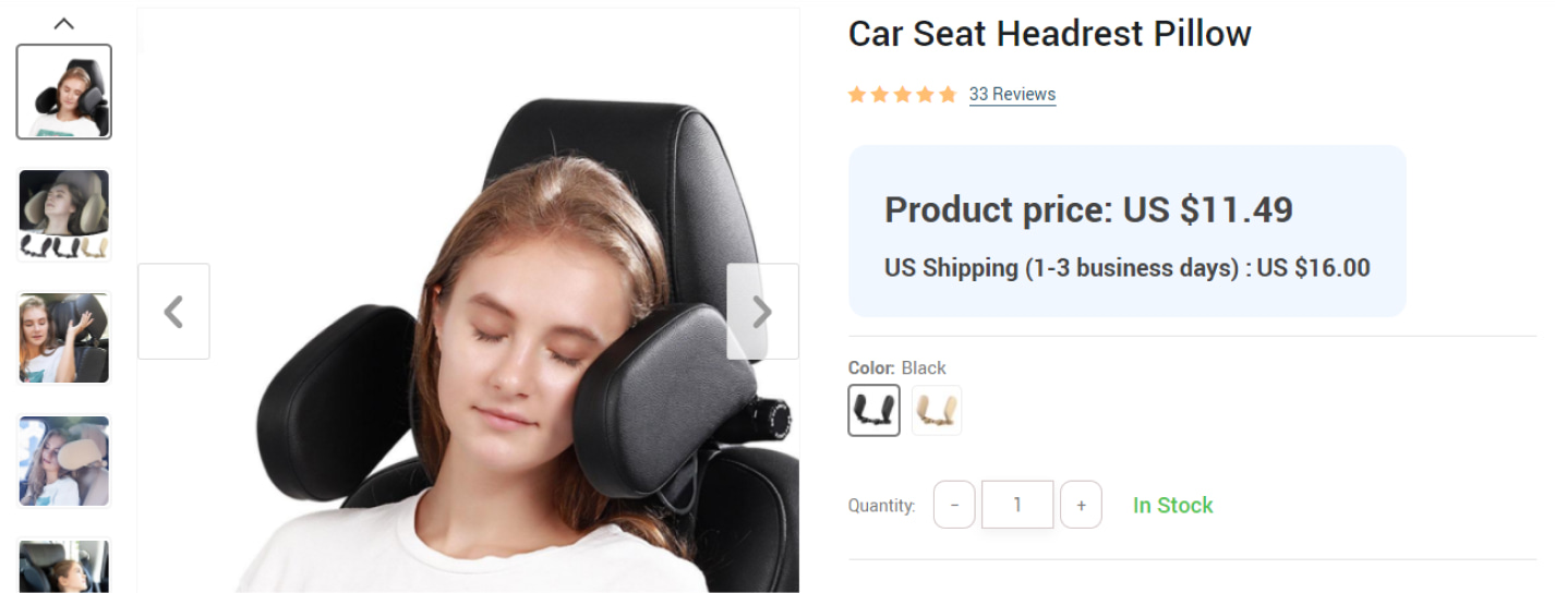 Car seat headrest pillow on Sellvia