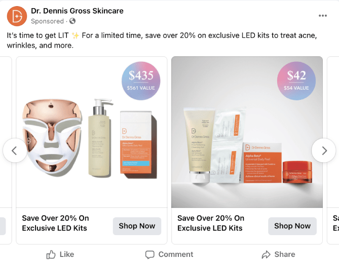 An example of a Facebook ad by Dr. Dennis Gross