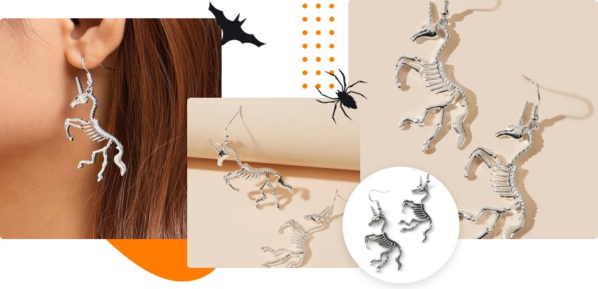 Halloween products: unicorn skeleton earrings