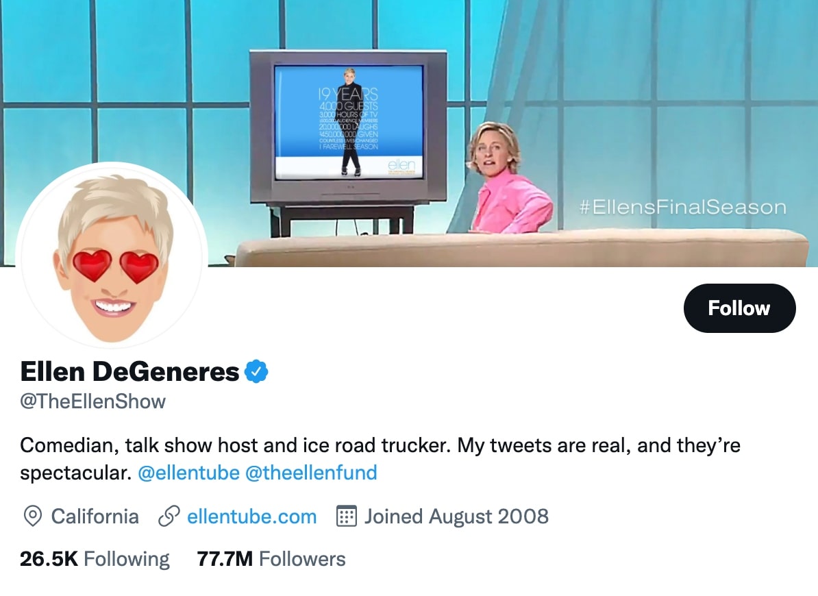Top Twitter accounts_Ellen DeGeneres/The Ellen Show