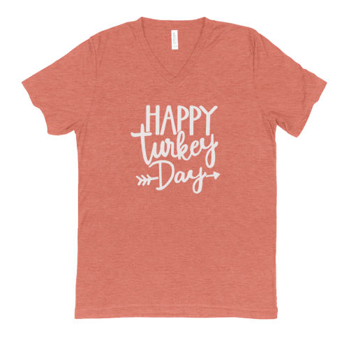 Thanksgiving outfits_Happy Turkey Day Unisex Triblend V-Neck T-Shirt