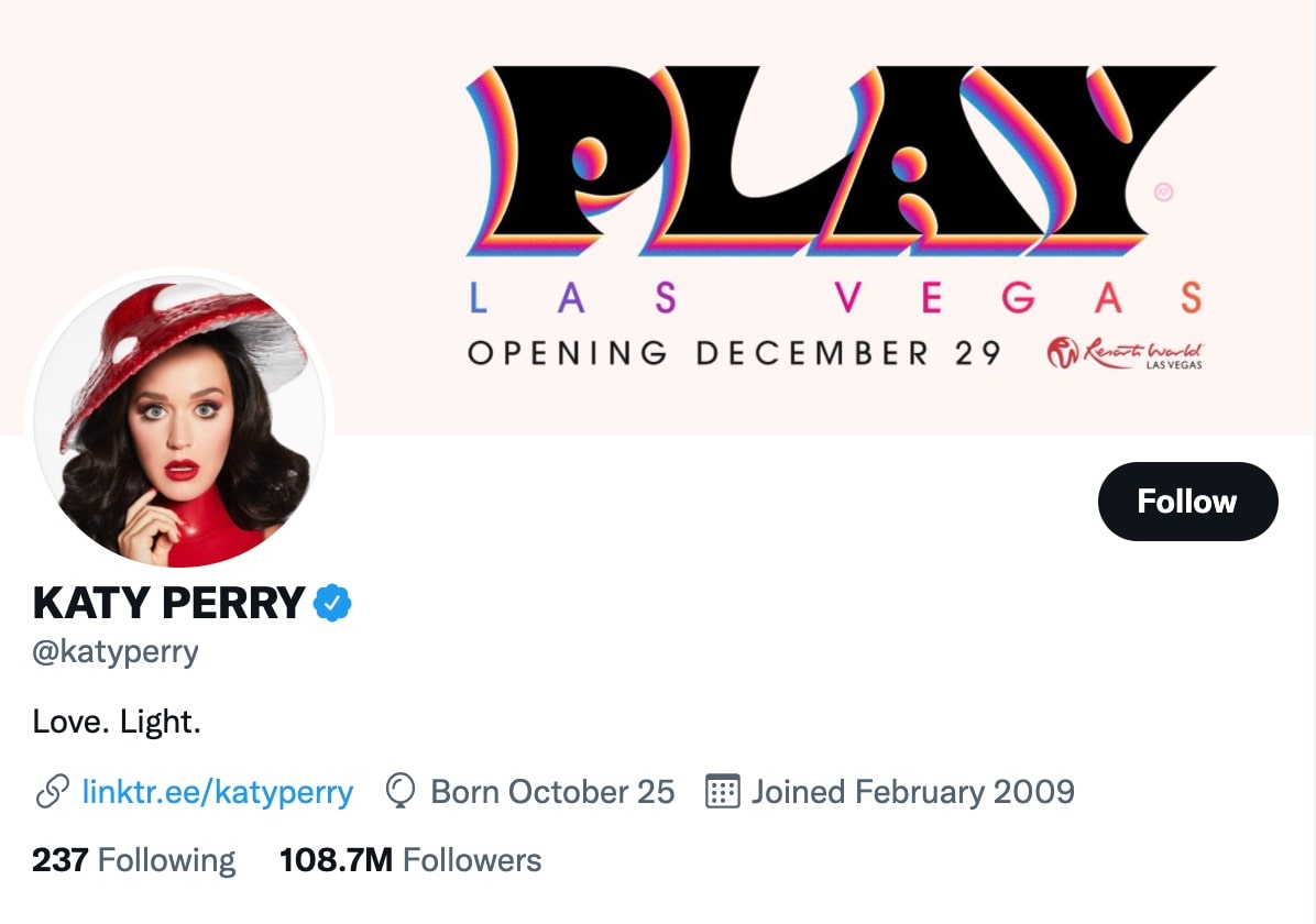 Top Twitter accounts_Katy Perry