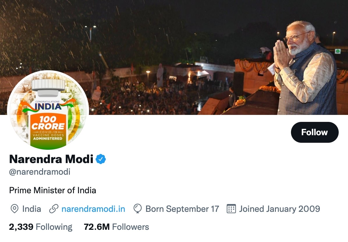 Top Twitter accounts_Narendra Modi