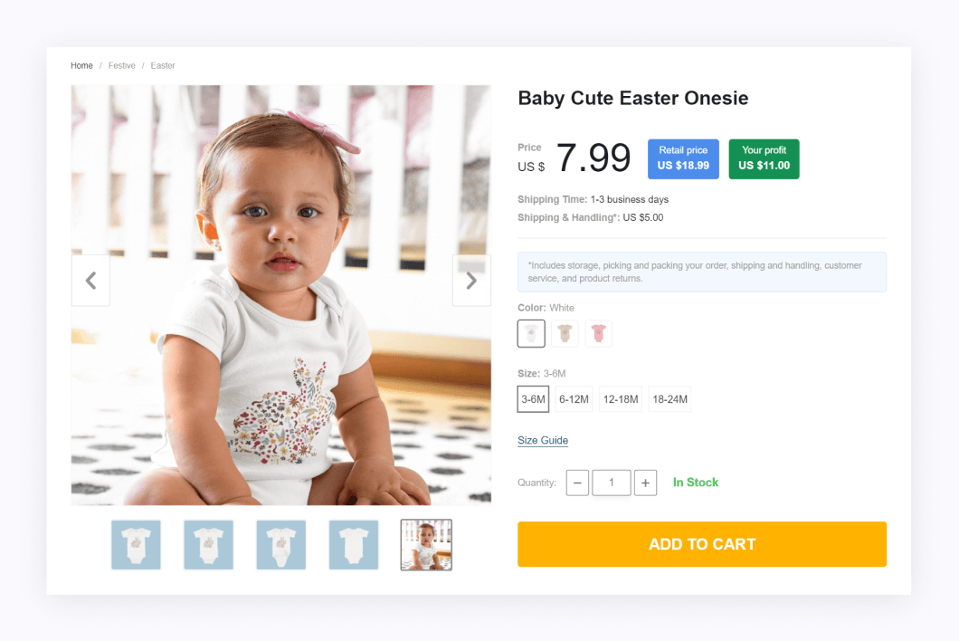 a picture showing a baby cute Easter onesie to sell on Easter