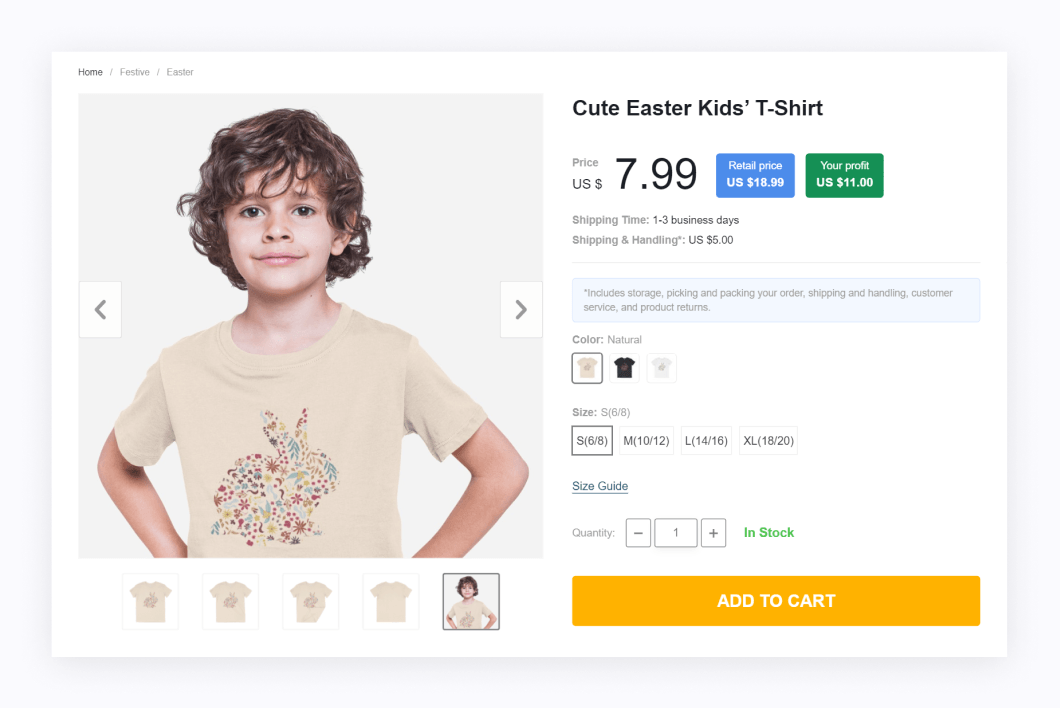 a picture showing a cute Easter kids' t-shirt to sell on Easter