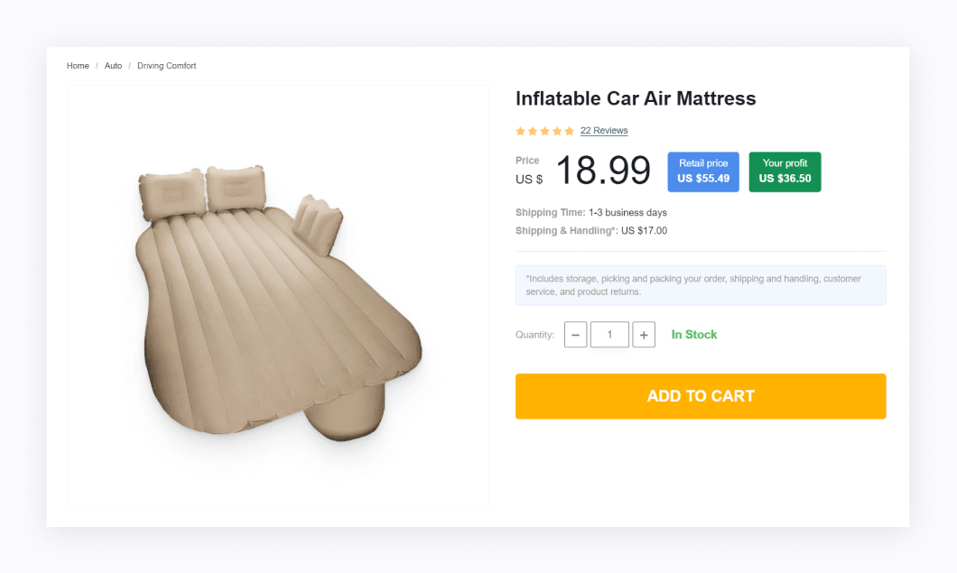 a picture showing a car inflatable mattress as one of best dropshippng products