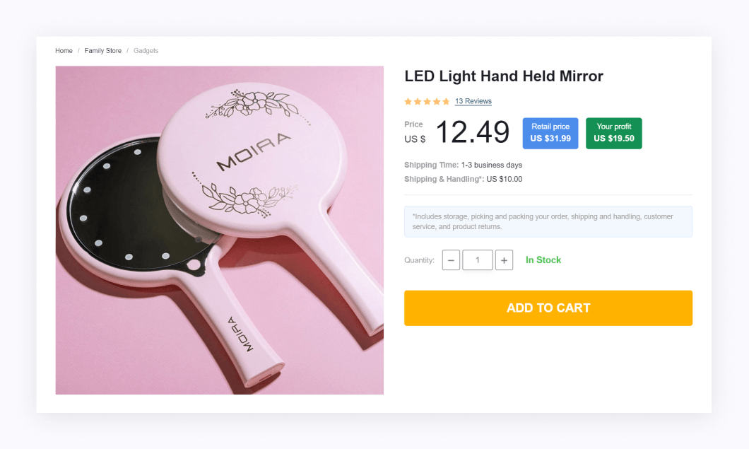 a picture showing LED light handheld mirror as a pefect gift for Mother's Day