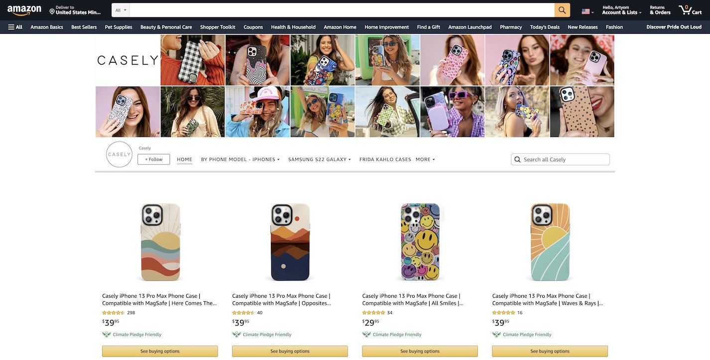 a picture showing Casely store on Amazon