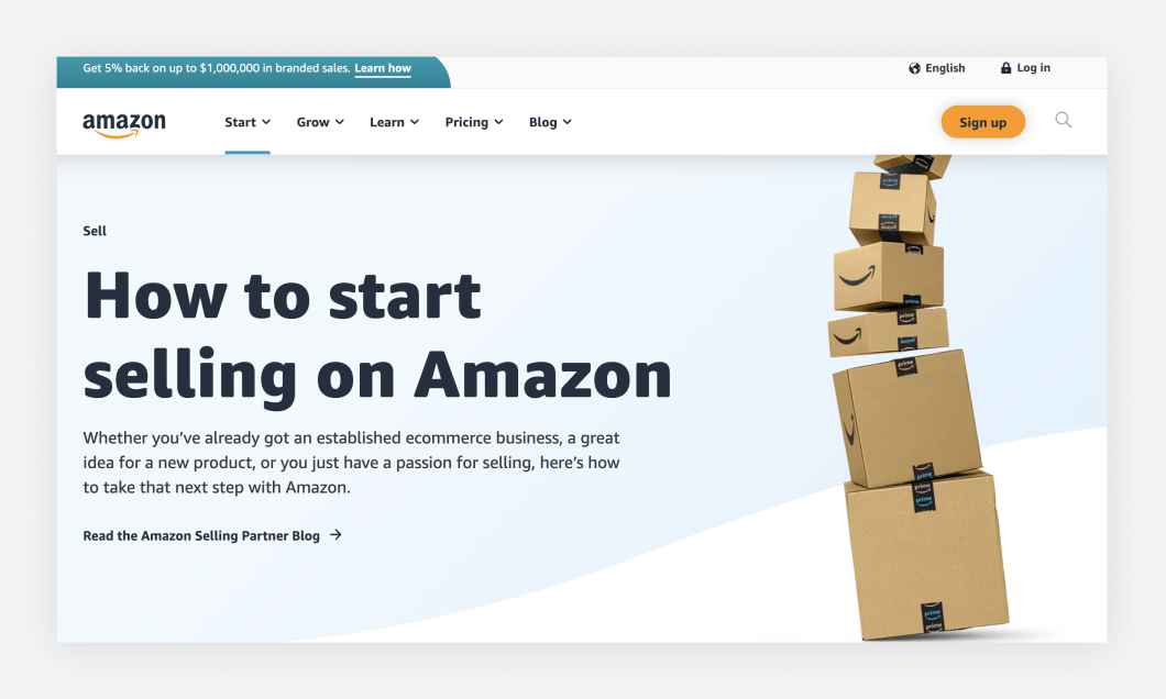 a screenshot of how to start selling on Amazon