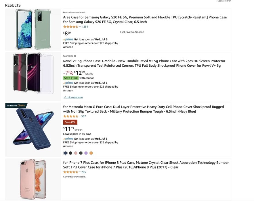 a picture showing an example of top niches on Amazon - it is phone cases