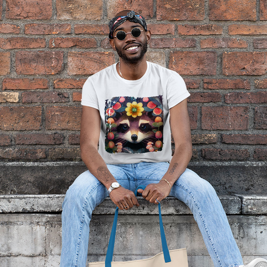 Racoon In Flower Garden - Adult Apparel