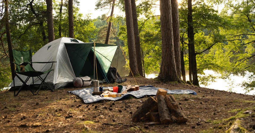 Picture of a camp with a tent and a chair