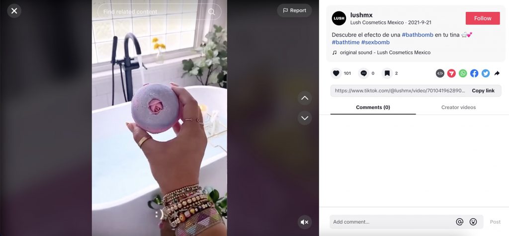 a picture showing a video about bath bomb by lush cosmetics