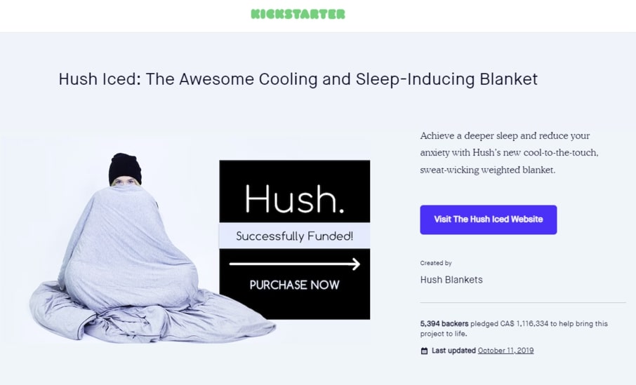Screenshot from Hush's kickstarter page