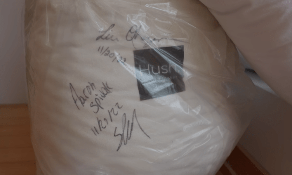 Photo of a signed Hush blanket