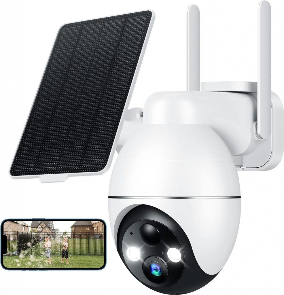 a picture showing a solar-powered surveillance camera