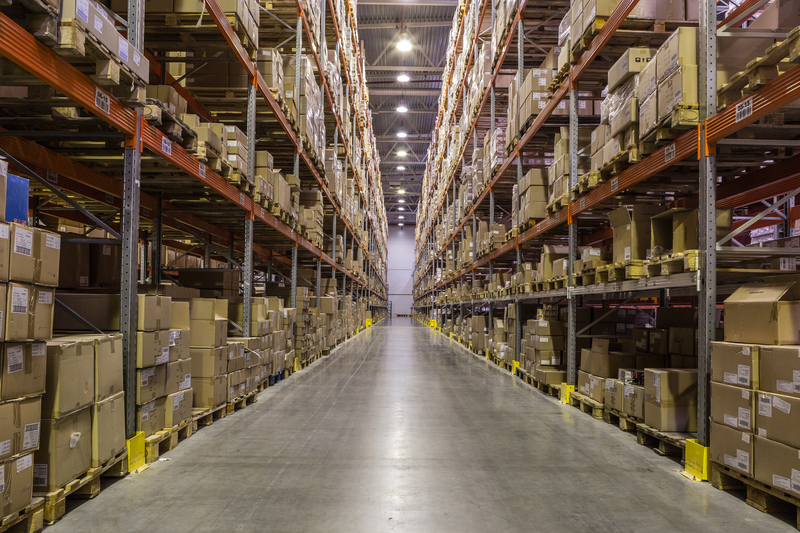 A photo showing a warehouse full of products