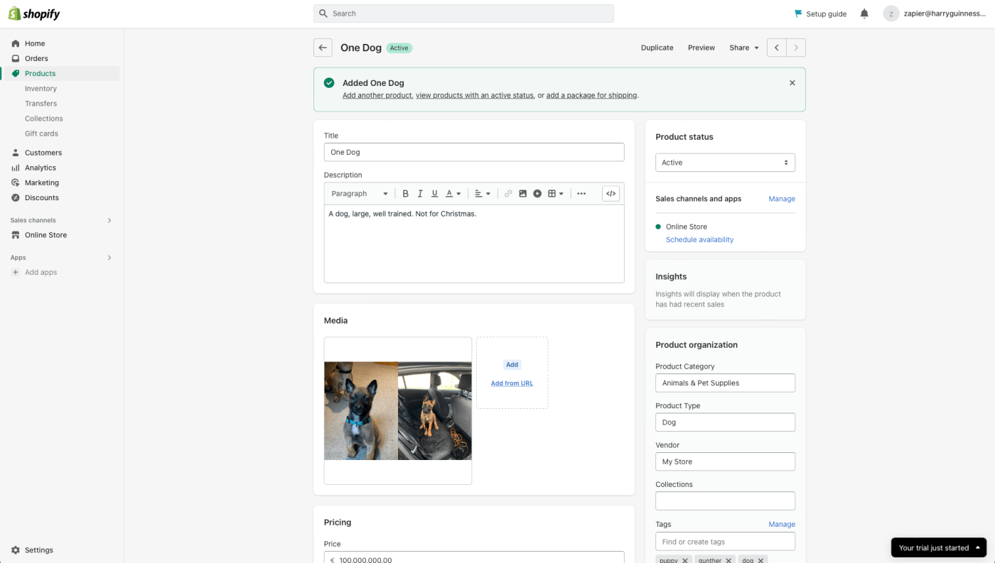 Shopify store front screenshot