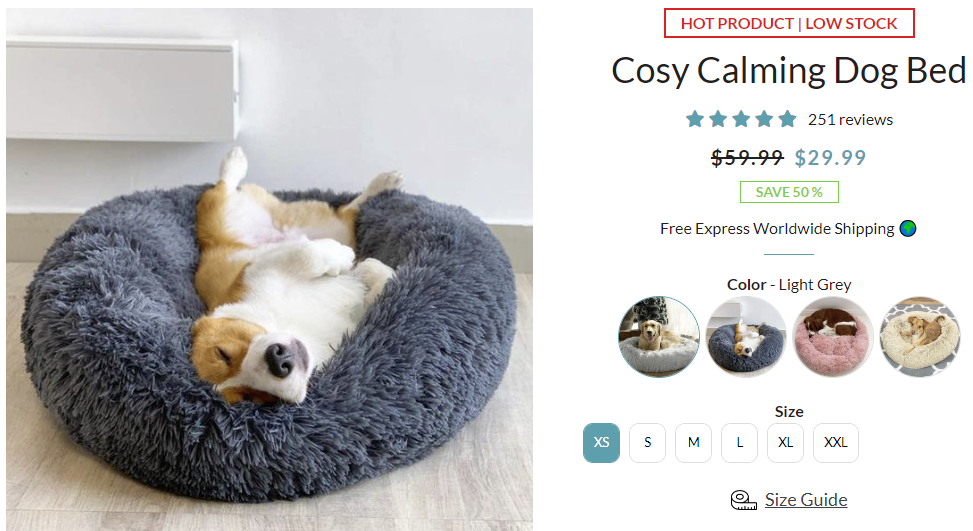 screenshot Perfect Paw store dog bed