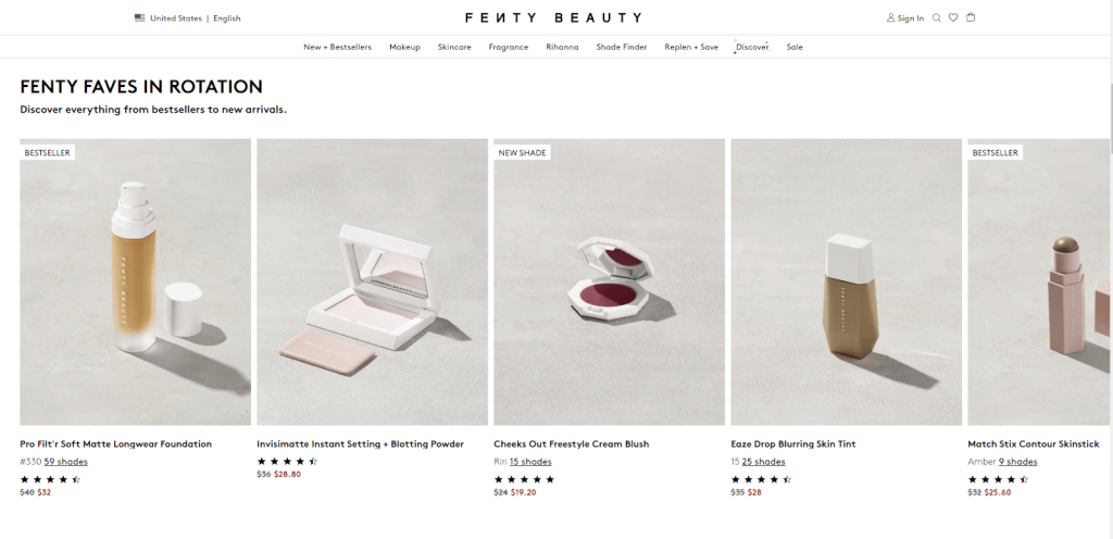 Fenty beauty products screenshot