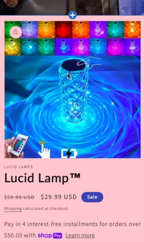Screenshot of LucidLampco electronics dropshipping store