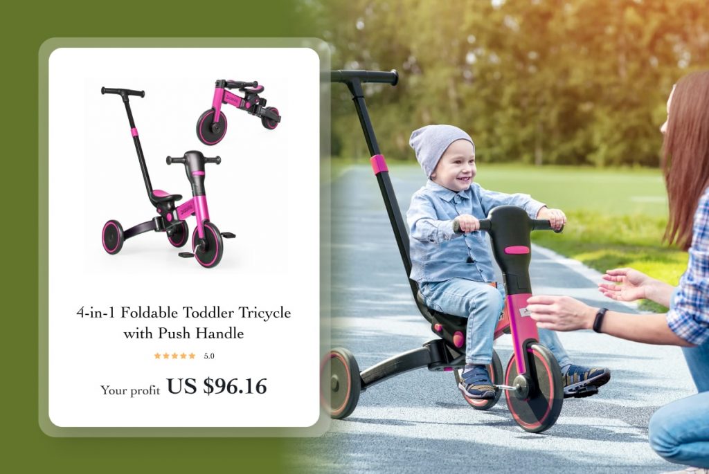 4-in-1 Foldable Toddler Tricycle with Push Handle