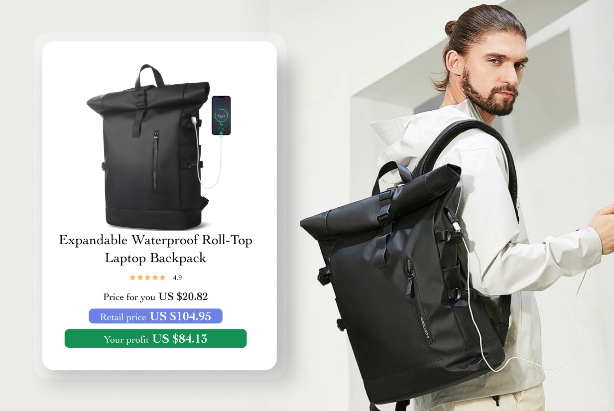 expandable waterproof poll-top laptop backpack