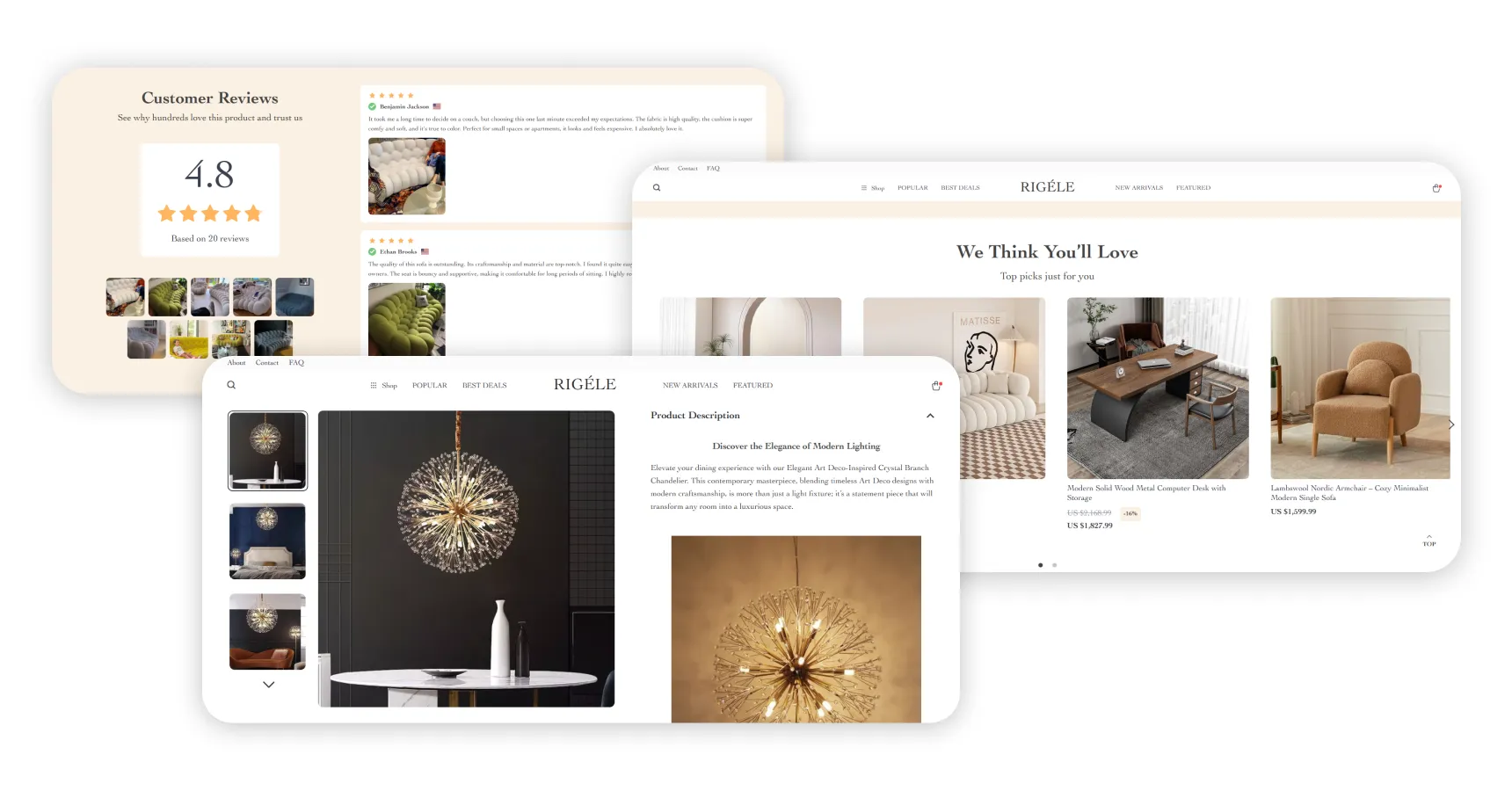 Product and category pages of Sellvia stores with Sellebrity theme for the article on conversion optimization for ecommerce website
