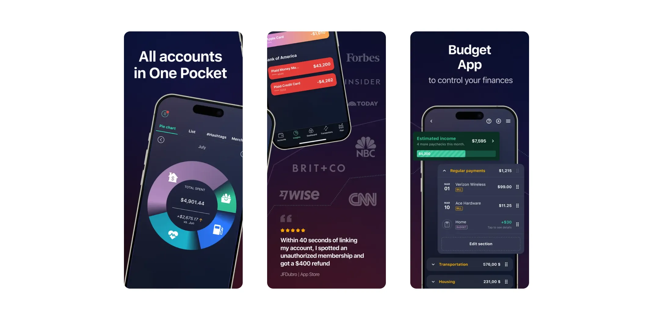 Images of the PocketGuard app for the best personal finance article