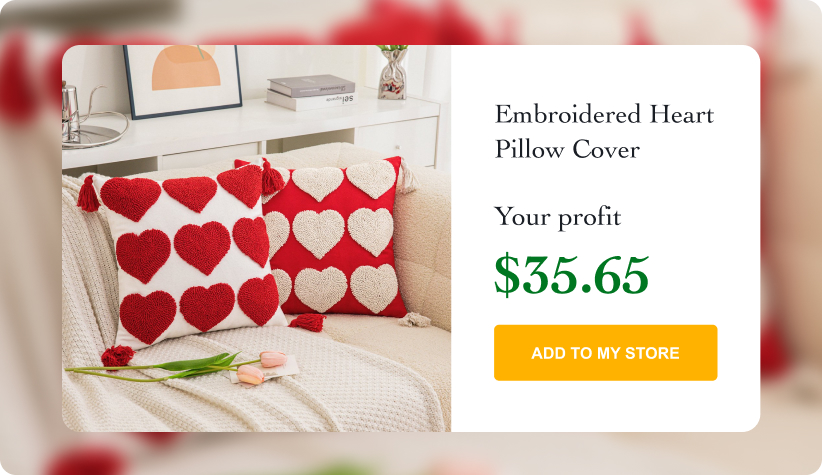 Embroidered Heart Pillow Cover