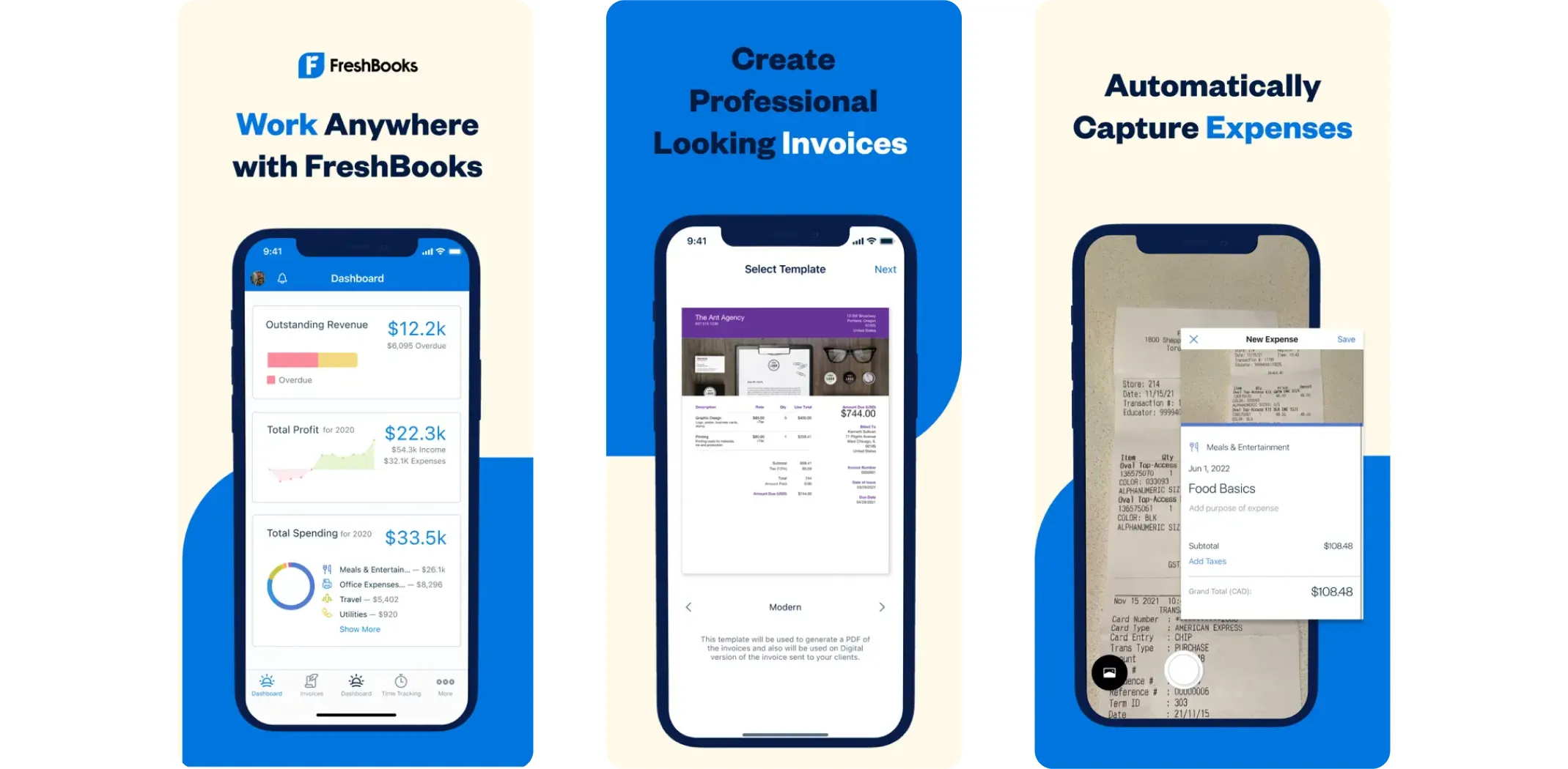 Images of the FreshBooks app for the best apps for small business article