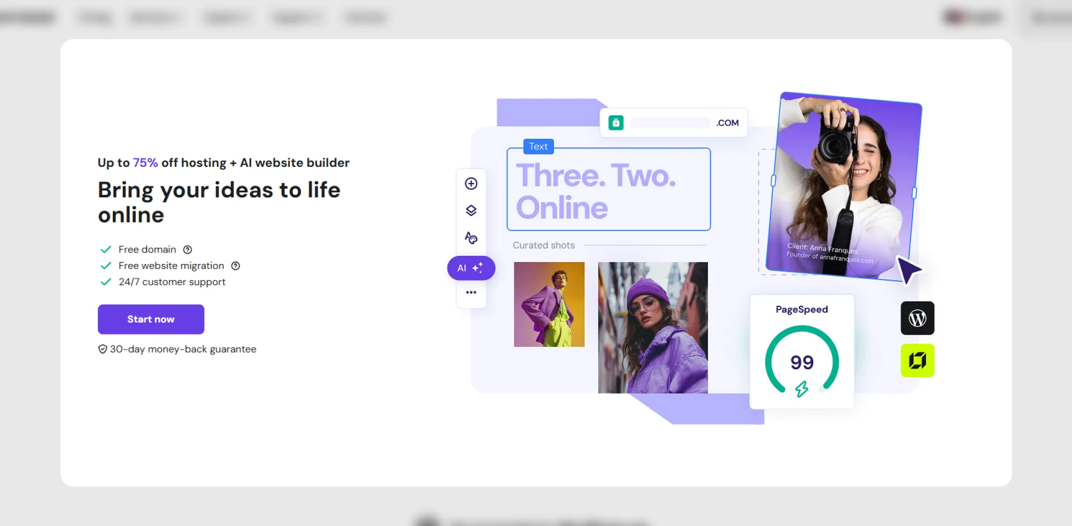 Screenshot of the Hostinger homepage for an article on the best ecommerce website builders
