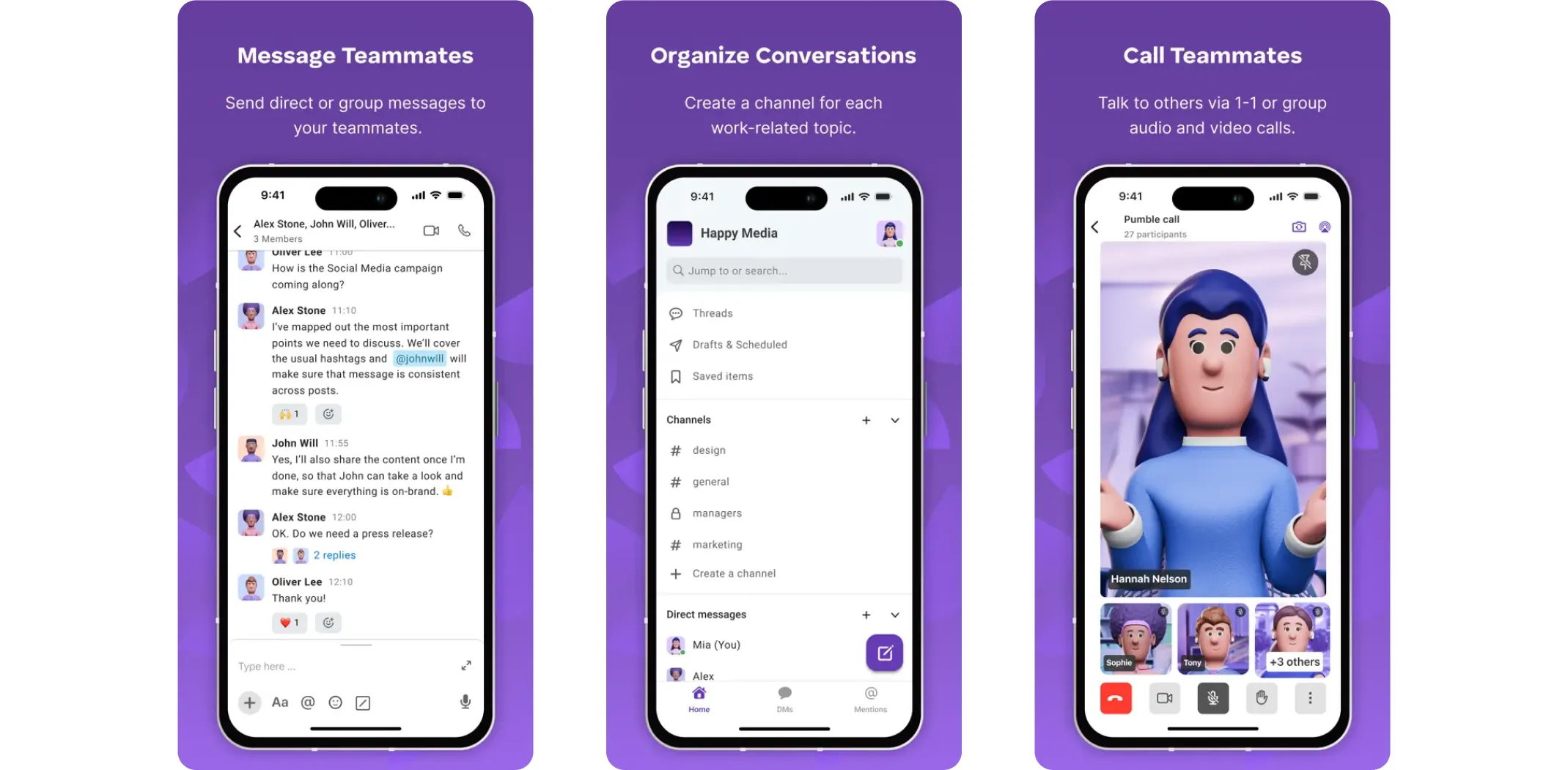 Images of the Pumble app for the best apps for small business article