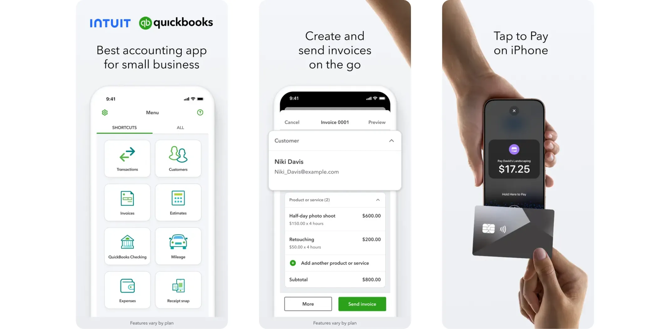 Images of the QuickBooks Accounting app for the best apps for small business article