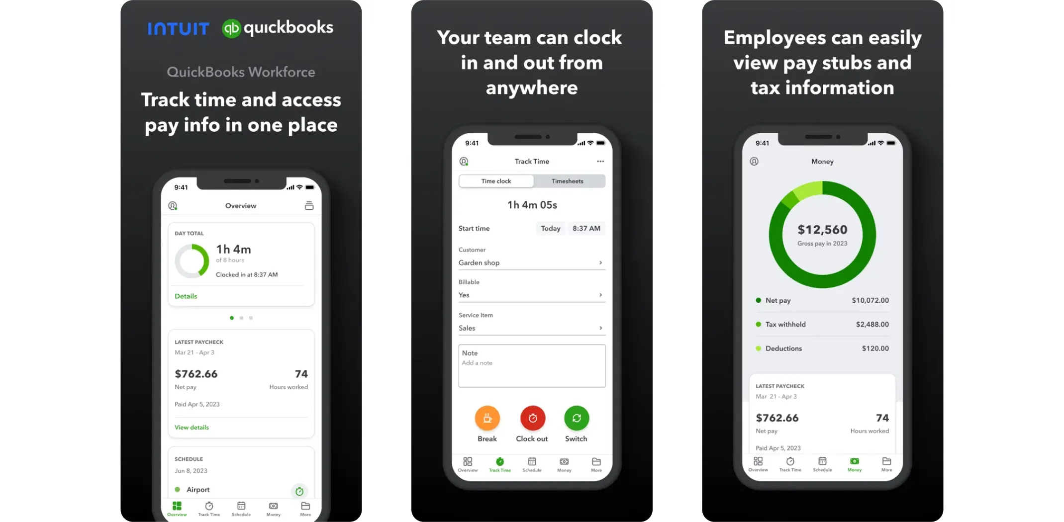 Images of the QuickBooks Workforce app for the best apps for small business article