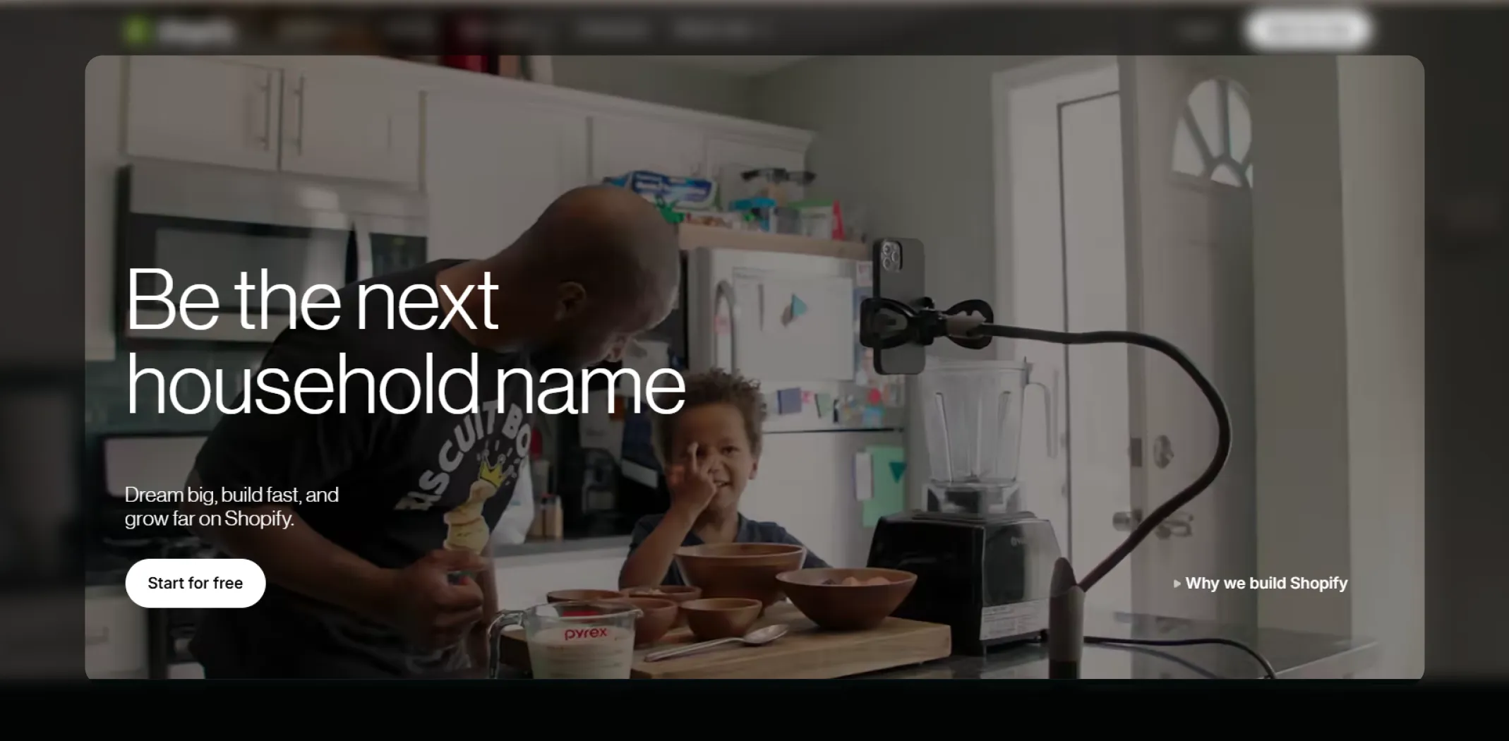 Screenshot of the Shopify homepage for an article on the best ecommerce website builders