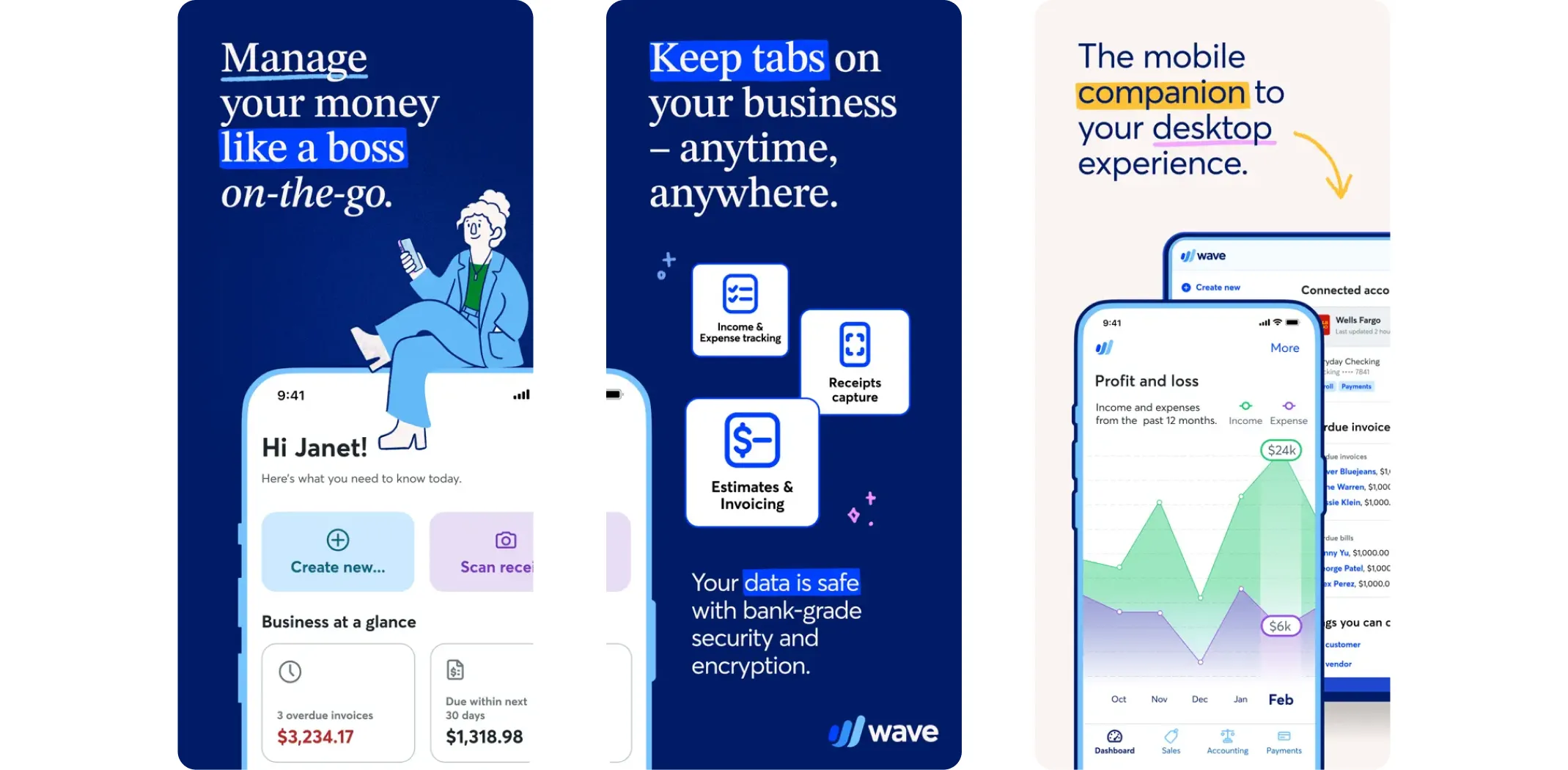 Images of the Wave app for the best apps for small business article