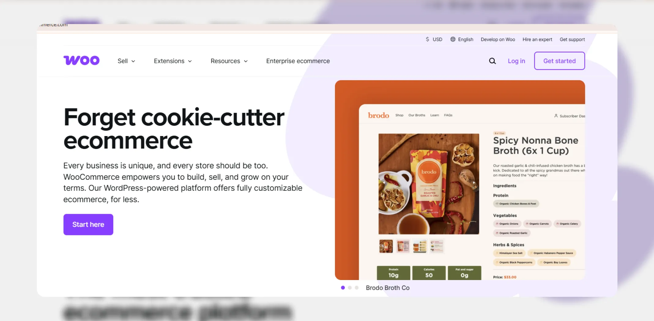 Screenshot of the WooCommerce homepage for an article on the best ecommerce website builders